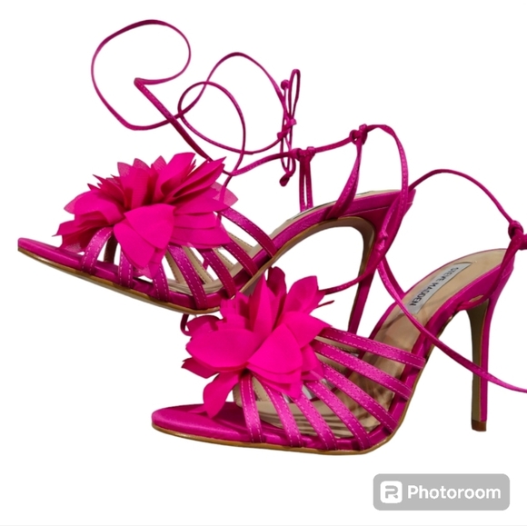 Steve Madden Jolisa Pink Sandals Satin Flower Ankle Wrap Stiletto New sz 8 - Picture 8 of 12